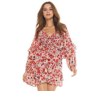 MISA Los Angeles Asra Floral Mini Dress Small Boho Smocked Ruffle Size Small